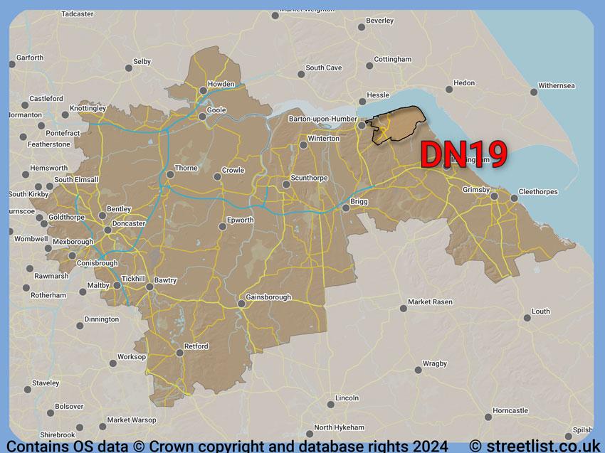 Where the DN19 postcode district lies within the wider  postcode area