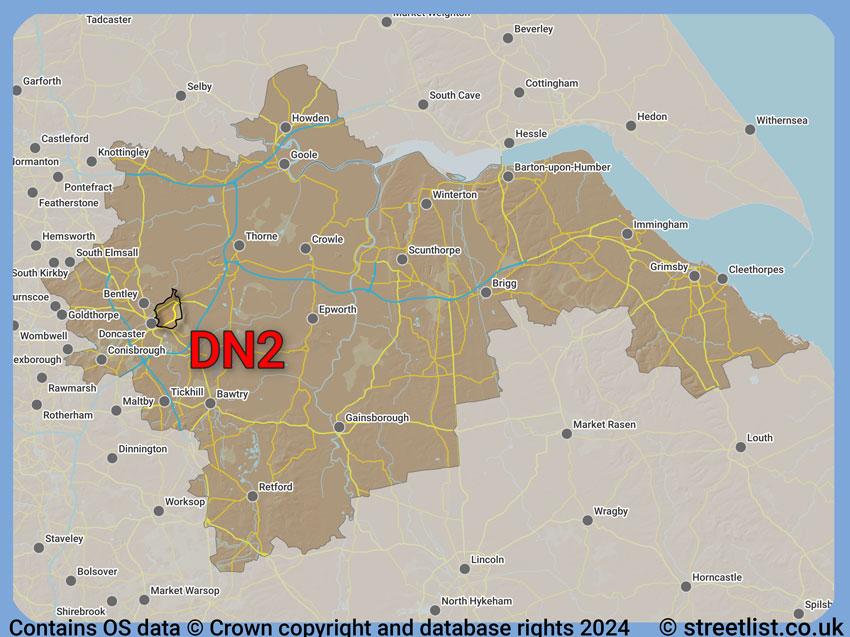 Where the DN2 postcode district lies within the wider  postcode area