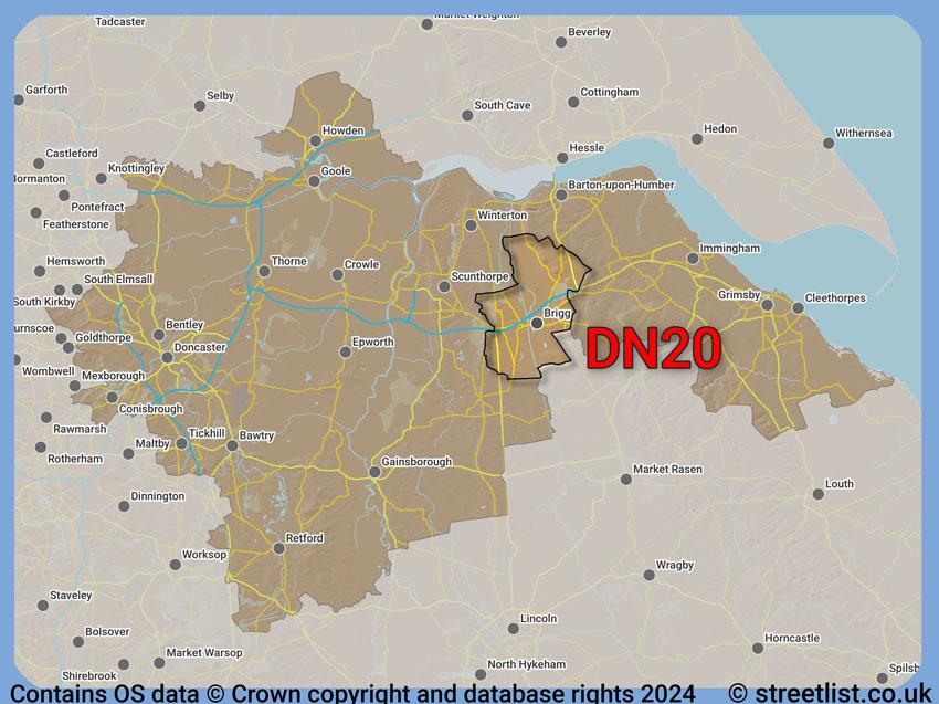 Where the DN20 postcode district lies within the wider  postcode area