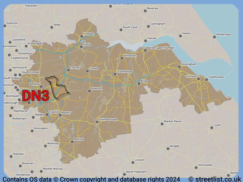 Where the DN3 postcode district lies within the wider  postcode area