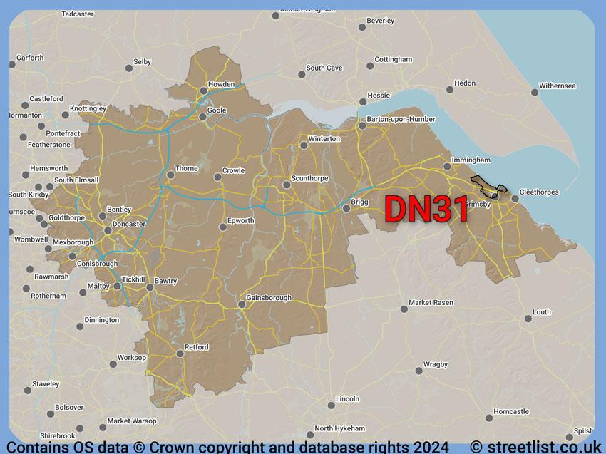 Where the DN31 postcode district lies within the wider  postcode area