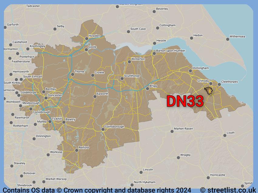 Where the DN33 postcode district lies within the wider  postcode area