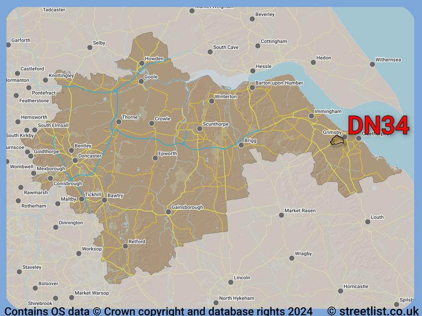 Where the DN34 postcode district lies within the wider  postcode area