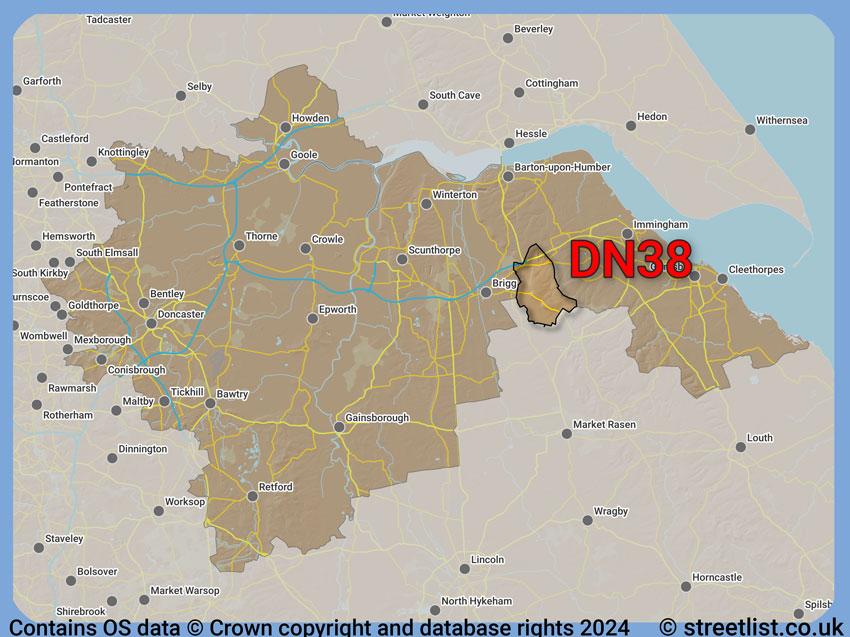 Where the DN38 postcode district lies within the wider  postcode area