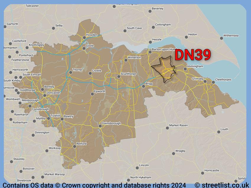 Where the DN39 postcode district lies within the wider  postcode area