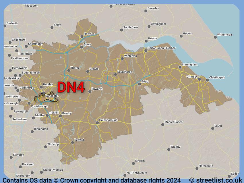 Where the DN4 postcode district lies within the wider  postcode area