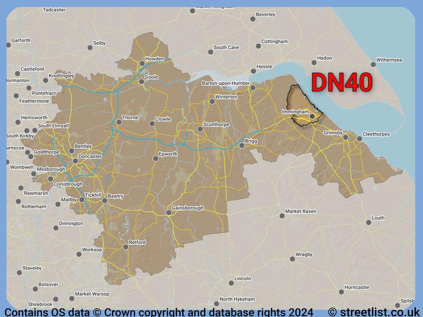 Where the DN40 postcode district lies within the wider  postcode area