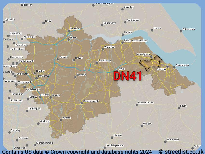 Where the DN41 postcode district lies within the wider  postcode area