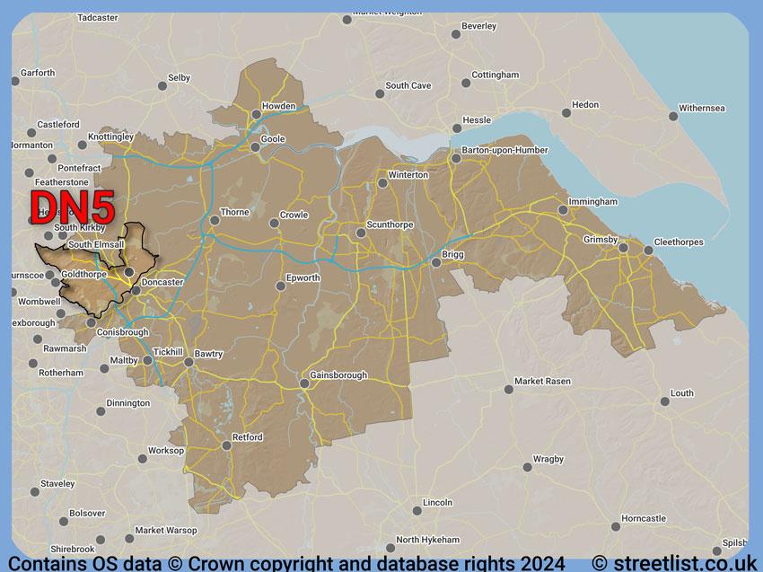 Where the DN5 postcode district lies within the wider  postcode area