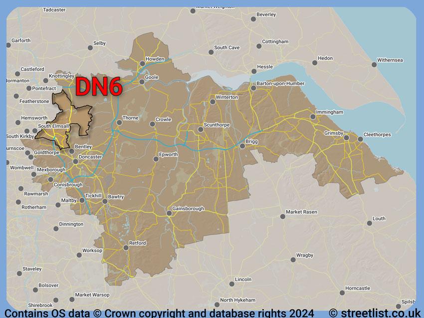 Where the DN6 postcode district lies within the wider  postcode area