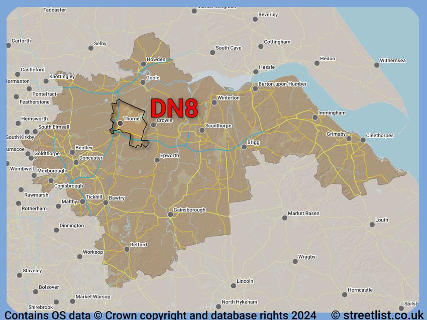 Where the DN8 postcode district lies within the wider  postcode area