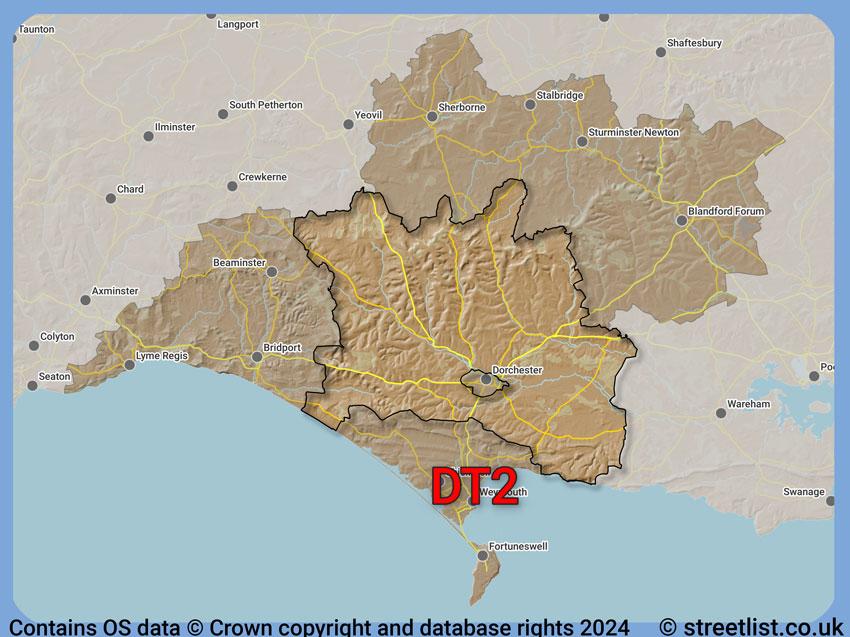 Where the DT2 postcode district lies within the wider  postcode area