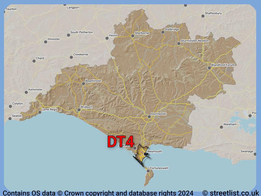 Where the DT4 postcode district lies within the wider  postcode area