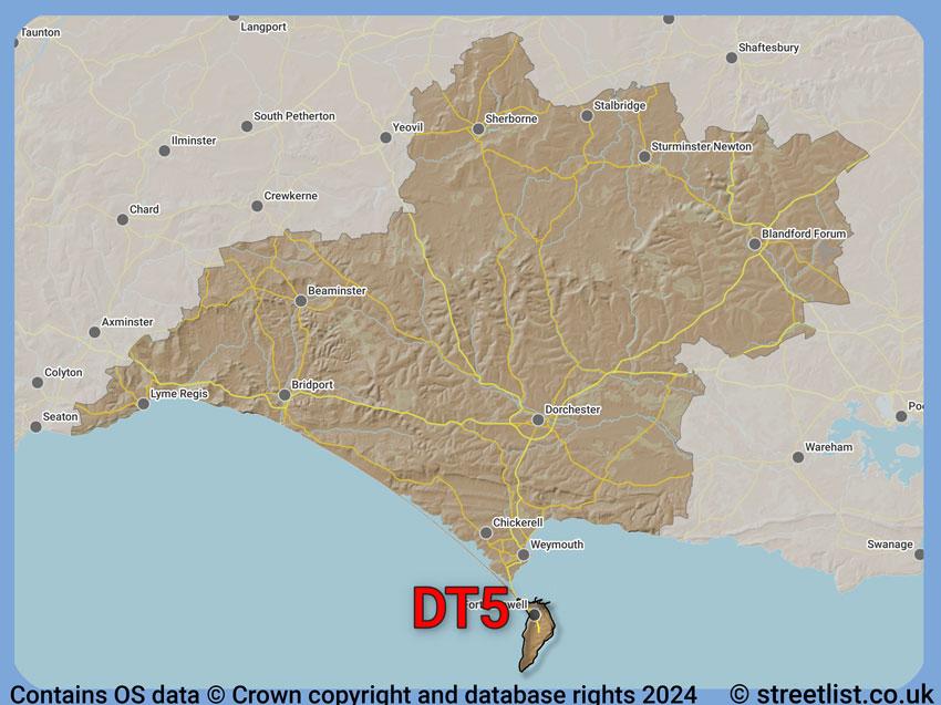 Where the DT5 postcode district lies within the wider  postcode area