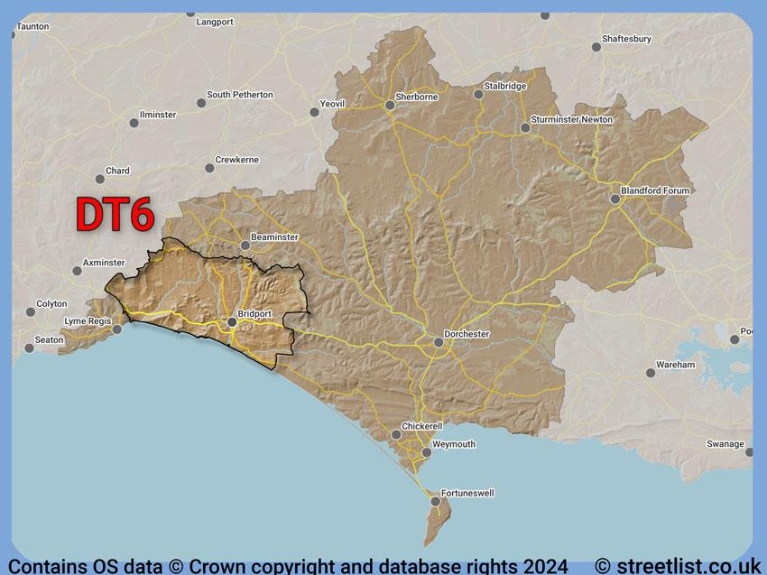 Where the DT6 postcode district lies within the wider  postcode area