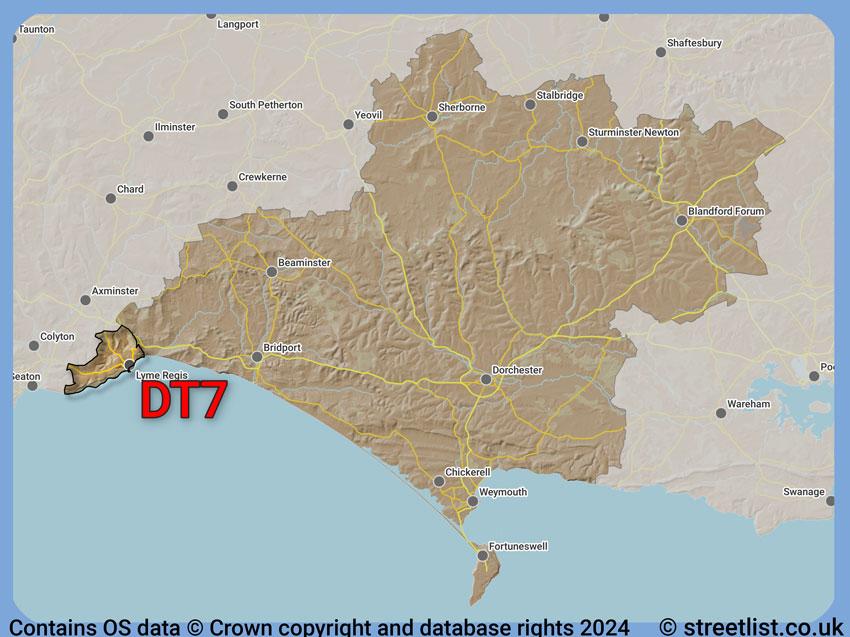 Where the DT7 postcode district lies within the wider  postcode area