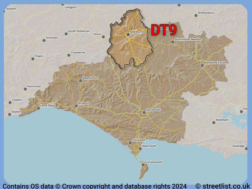 Where the DT9 postcode district lies within the wider  postcode area