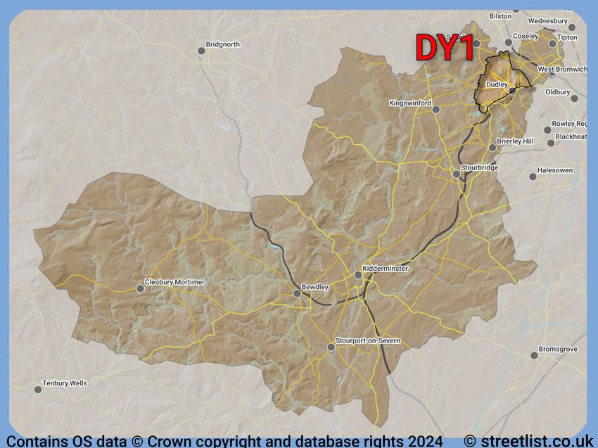 Where the DY1 postcode district lies within the wider  postcode area