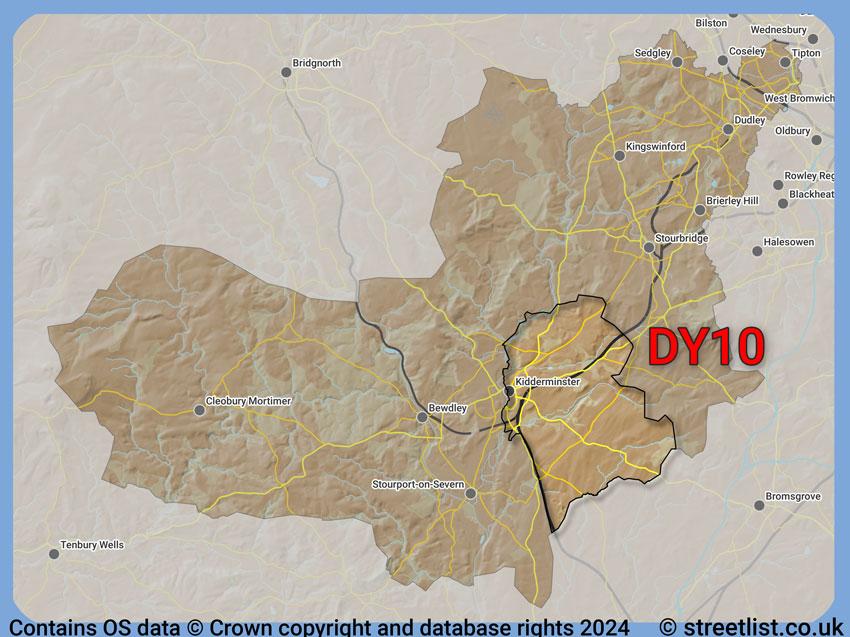 Where the DY10 postcode district lies within the wider  postcode area