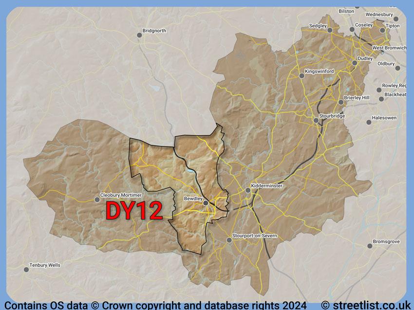 Where the DY12 postcode district lies within the wider  postcode area