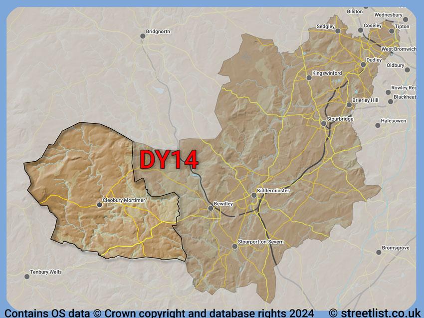 Where the DY14 postcode district lies within the wider  postcode area