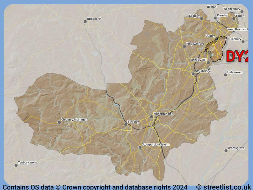 Where the DY2 postcode district lies within the wider  postcode area