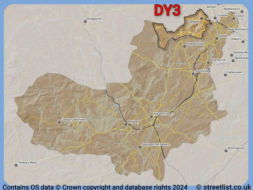 Where the DY3 postcode district lies within the wider  postcode area