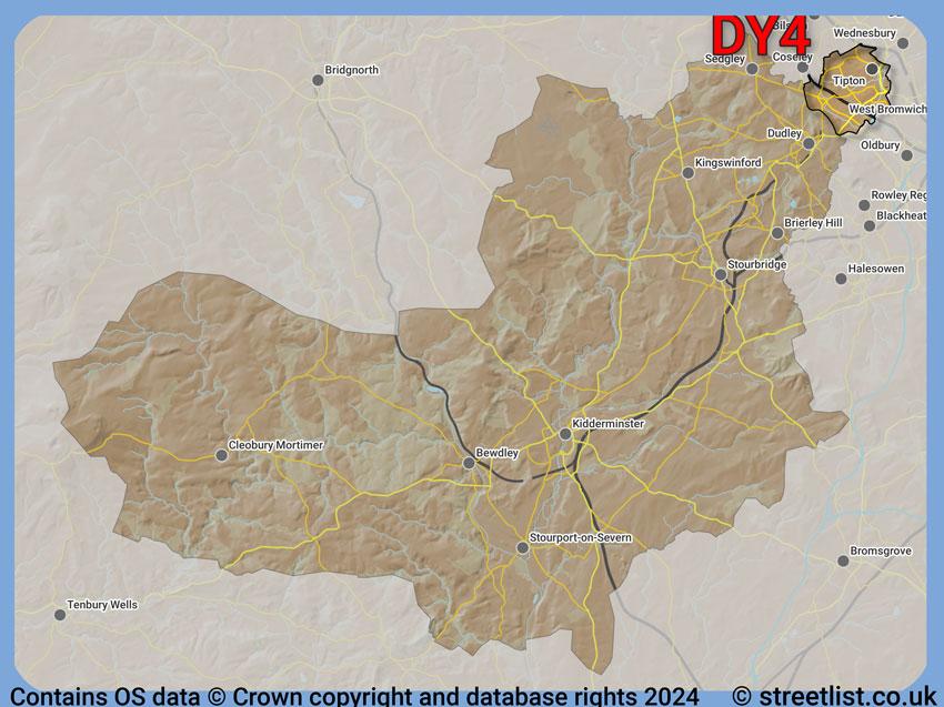 Where the DY4 postcode district lies within the wider  postcode area