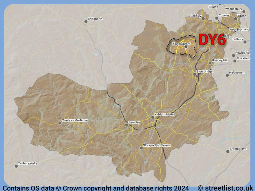 Where the DY6 postcode district lies within the wider  postcode area