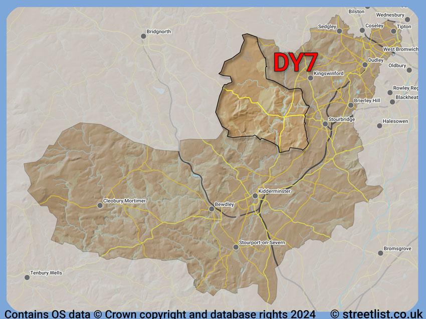 Where the DY7 postcode district lies within the wider  postcode area