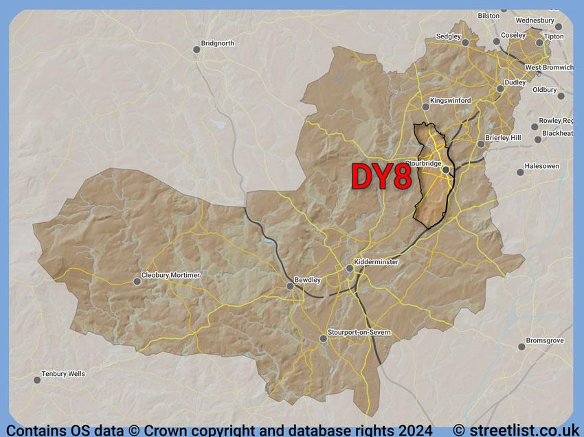 Where the DY8 postcode district lies within the wider  postcode area