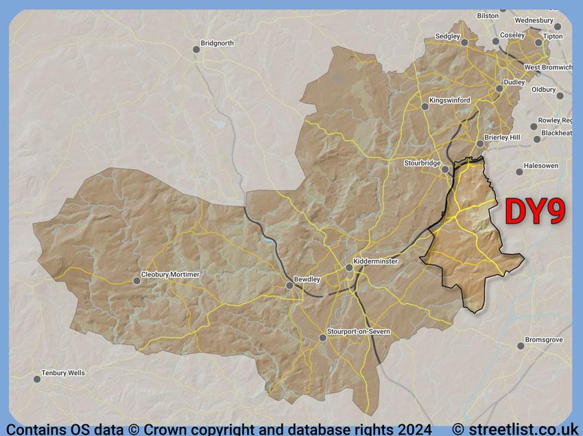 Where the DY9 postcode district lies within the wider  postcode area