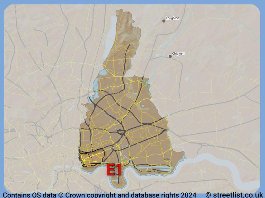Where the E1 postcode district lies within the wider  postcode area