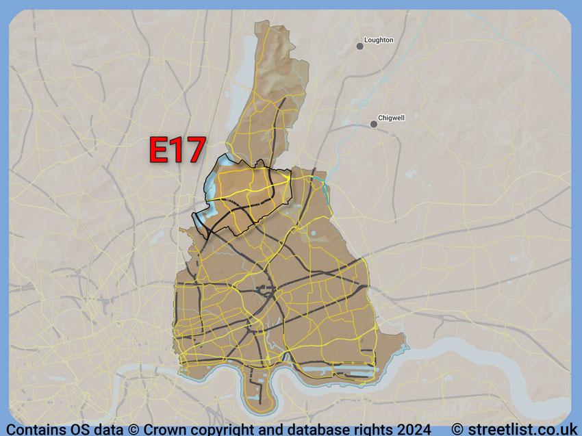 Where the E17 postcode district lies within the wider  postcode area