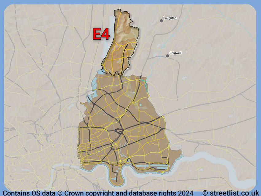 Where the E4 postcode district lies within the wider  postcode area