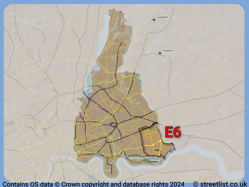 Where the E6 postcode district lies within the wider  postcode area