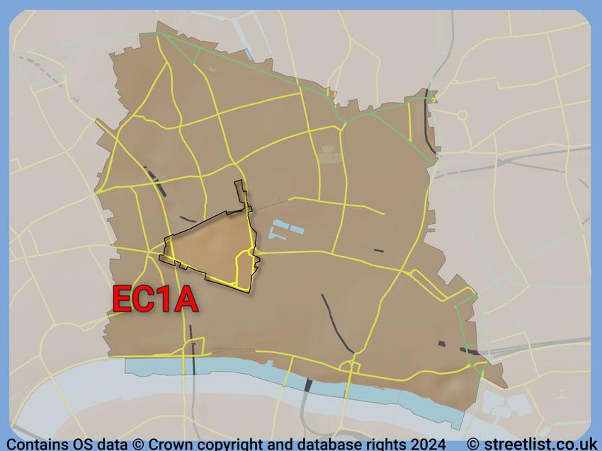 Where the EC1A postcode district lies within the wider  postcode area