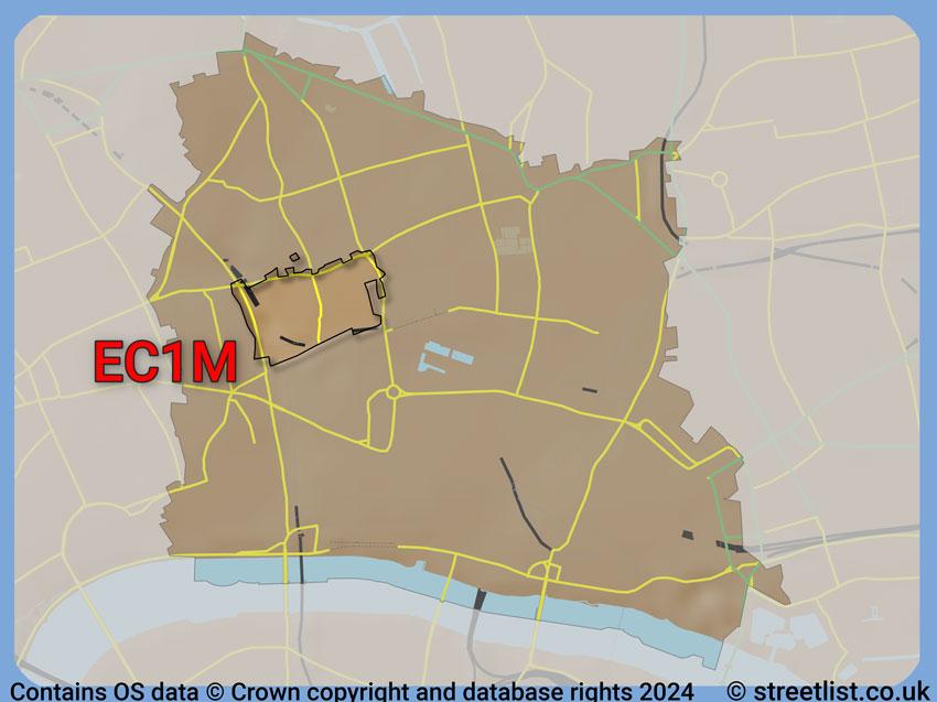 Where the EC1M postcode district lies within the wider  postcode area