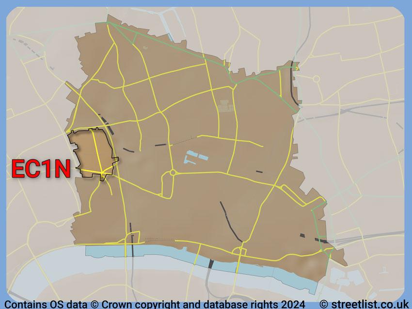 Where the EC1N postcode district lies within the wider  postcode area