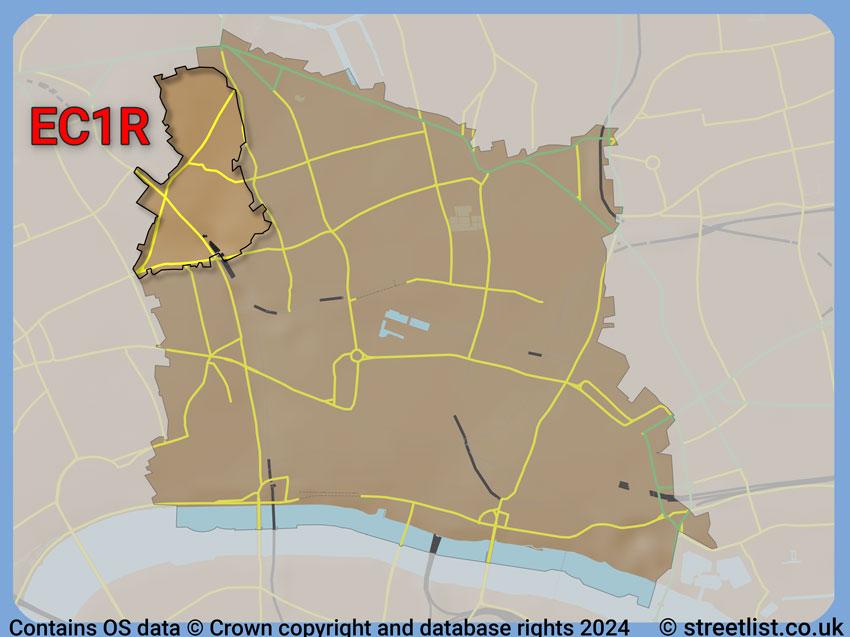 Where the EC1R postcode district lies within the wider  postcode area