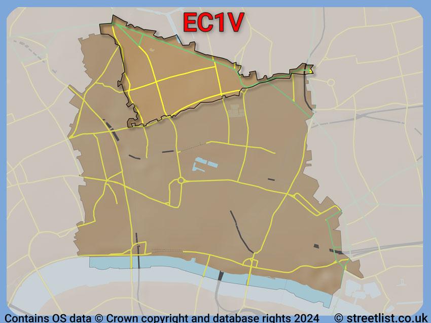 Where the EC1V postcode district lies within the wider  postcode area