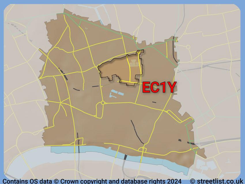 Where the EC1Y postcode district lies within the wider  postcode area