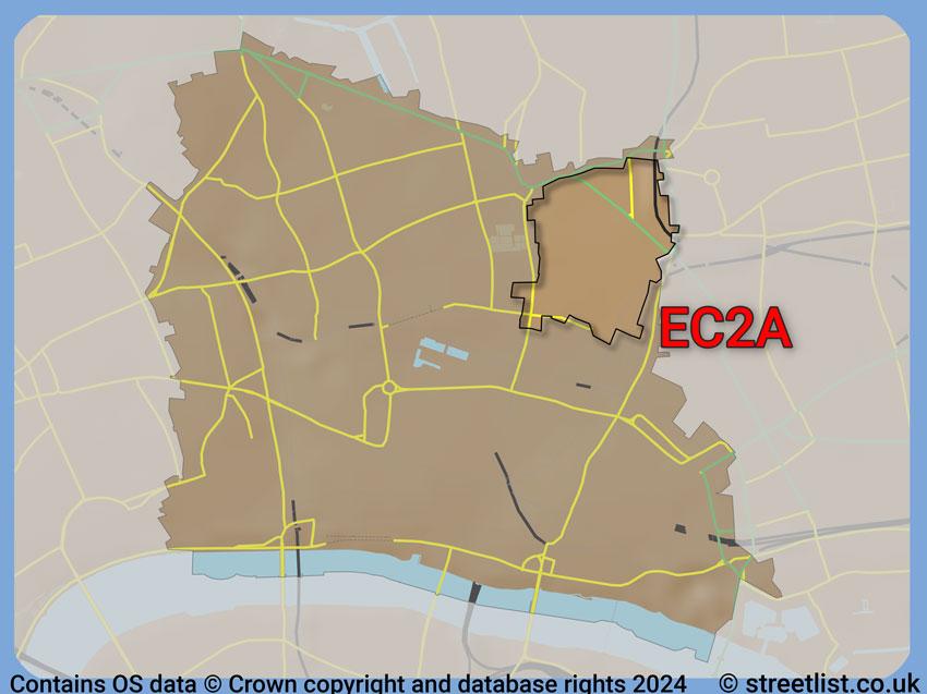 Where the EC2A postcode district lies within the wider  postcode area