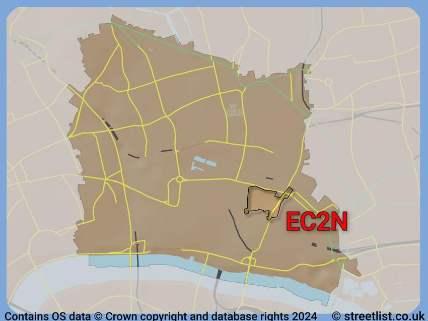 Where the EC2N postcode district lies within the wider  postcode area