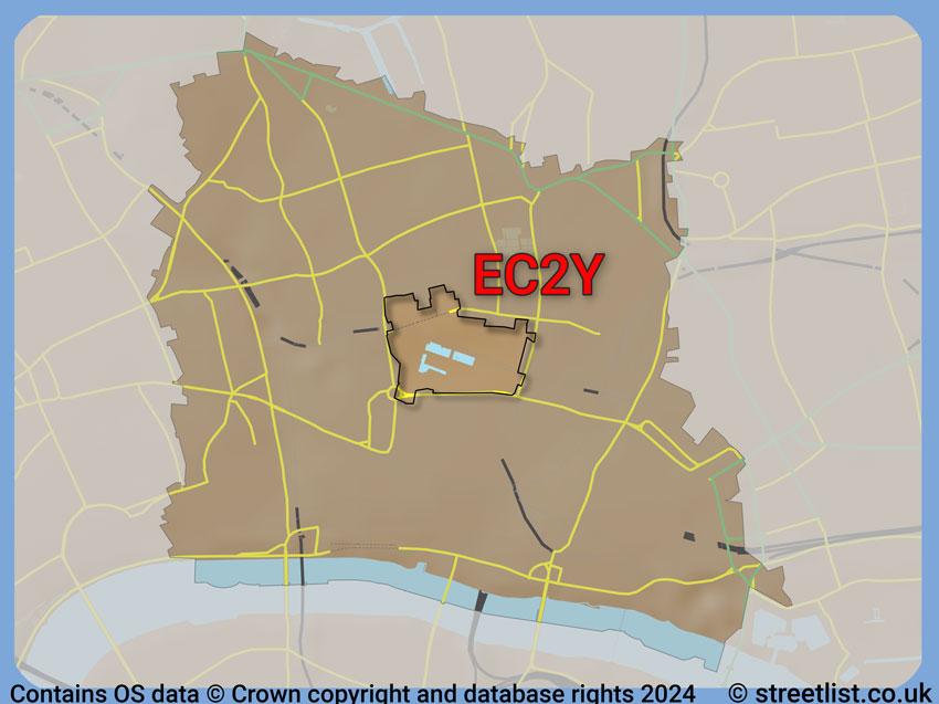 Where the EC2Y postcode district lies within the wider  postcode area