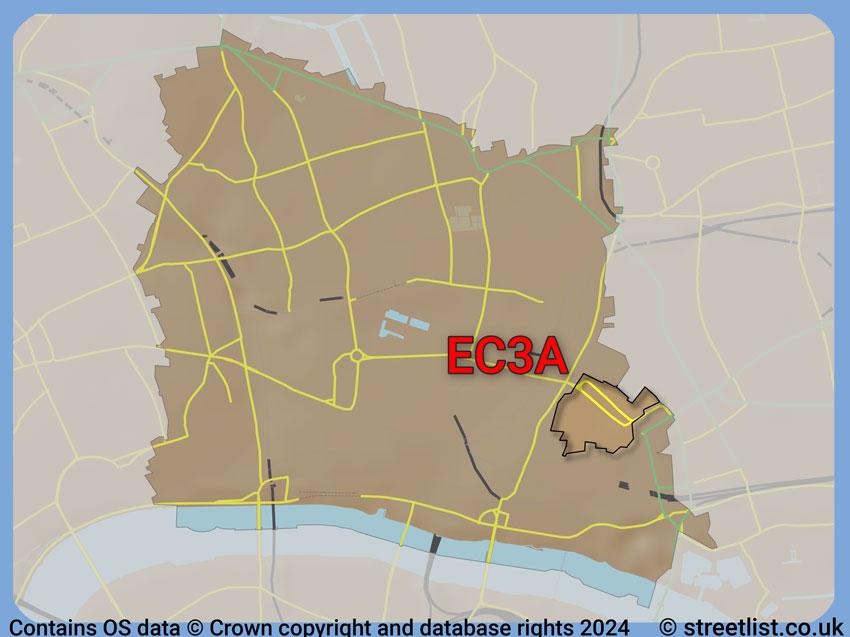 Where the EC3A postcode district lies within the wider  postcode area