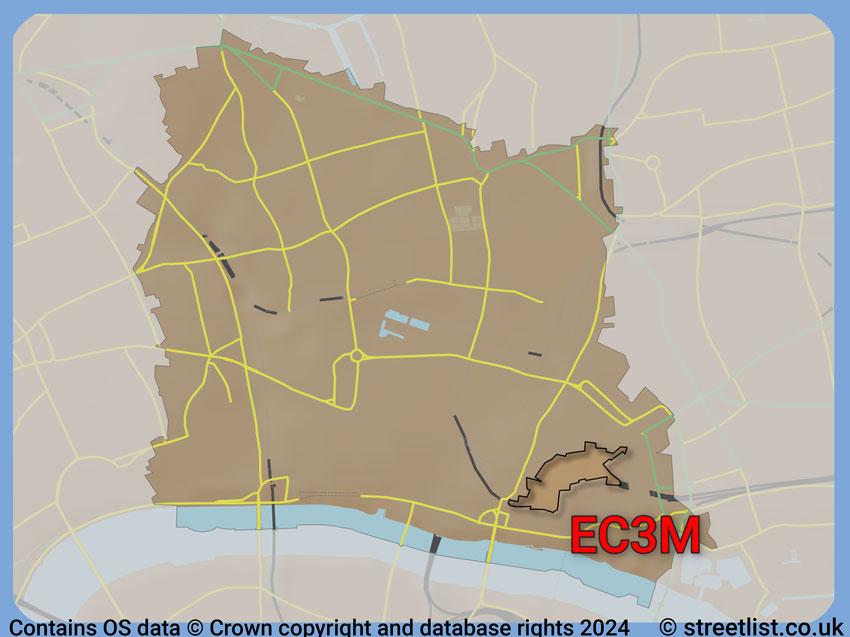 Where the EC3M postcode district lies within the wider  postcode area