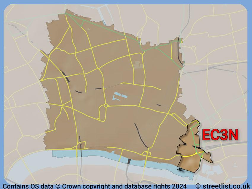 Where the EC3N postcode district lies within the wider  postcode area