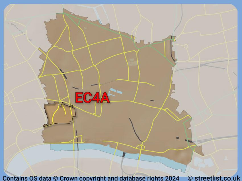 Where the EC4A postcode district lies within the wider  postcode area