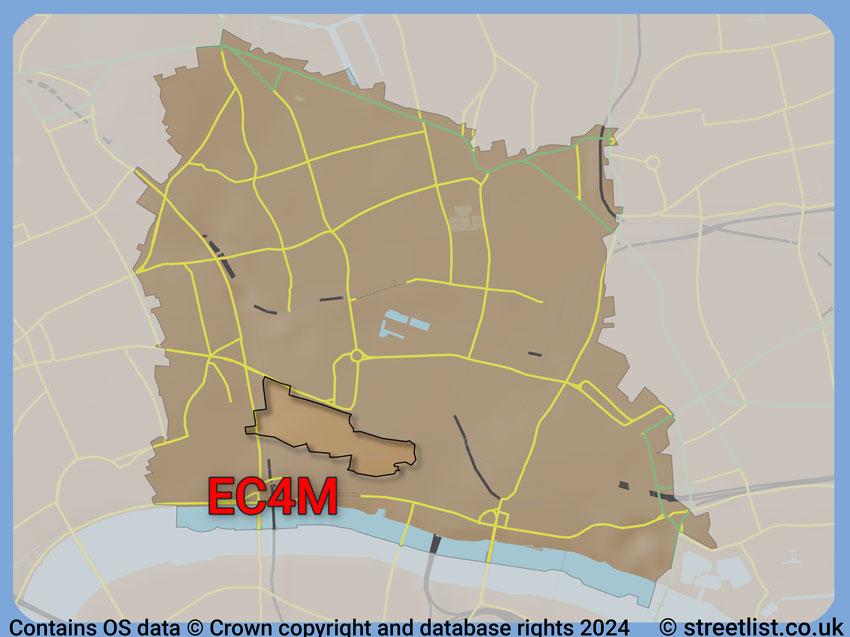 Where the EC4M postcode district lies within the wider  postcode area